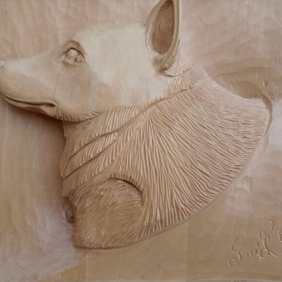 Bas relief en bois - signé David 85 - art populaire canadien représente chien - Picture 5 of 6